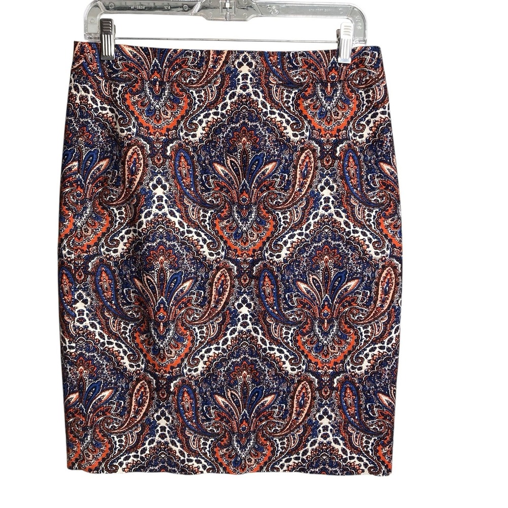 J Crew Women's Paisley Print Pencil Skirt Size 4 Preppy Old Money Regal Career